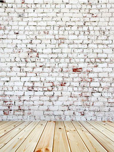 Katebackdrop：Kate Gray Brick Wall With Wooden Flooring Backdorp