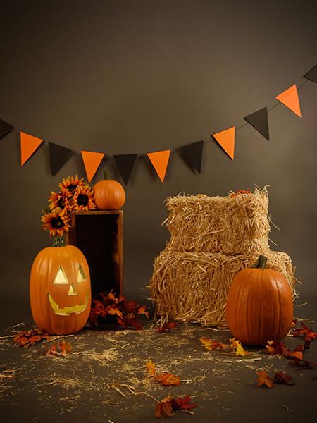 Katebackdrop：Kate Halloween Backdrops Pumpkin Straw Backdrop children Photo