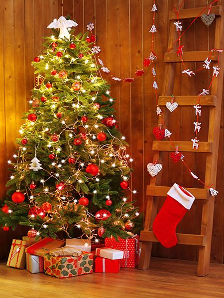 Katebackdrop：Kate Christmas Photography Backdrops Tree With Wooden ladder Socks