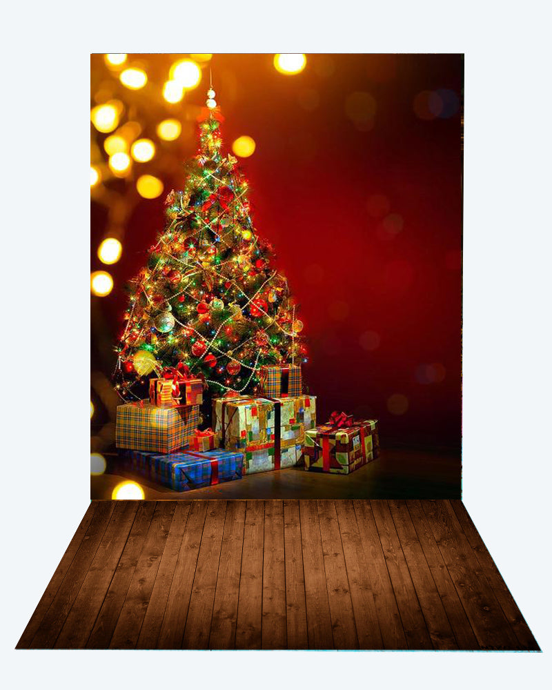 Kate Weihnachten Baum Bokeh Hintergrund + Dunkles Holz Gummi Bodenmatte - Kate Backdrop.de