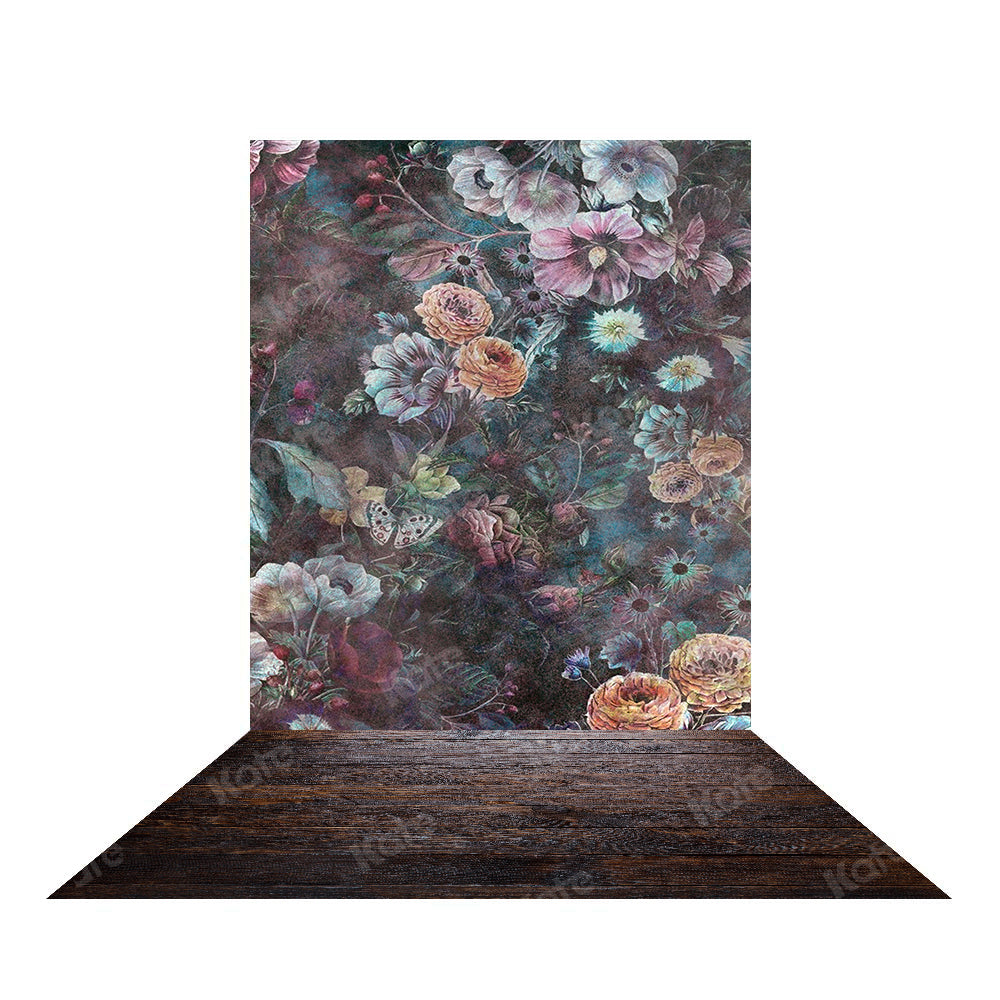 Kate Vintager Rosen Blumen Hintergrund für die Fotografie + Dunkle Holzscheune Gummibodenmatte für Foto