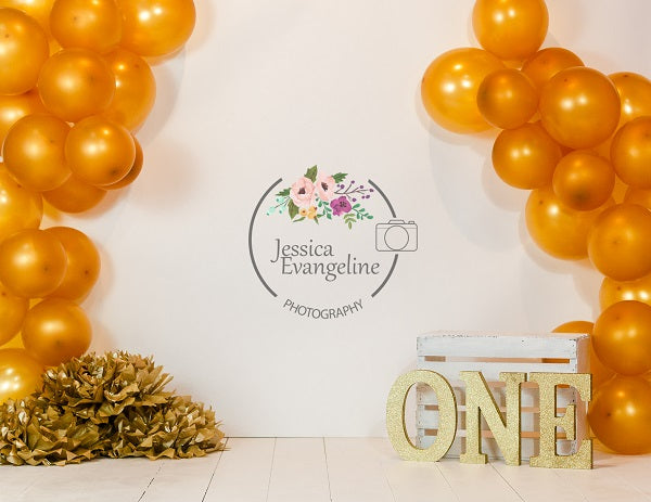 Geburtstagstorte Smash mit orange Luftballons Kinder Hintergrund für Fotografie