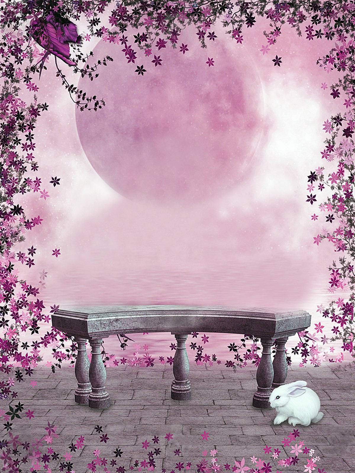 Katebackdrop：Kate Fantastic Purple Moon And Flowers Backdrops