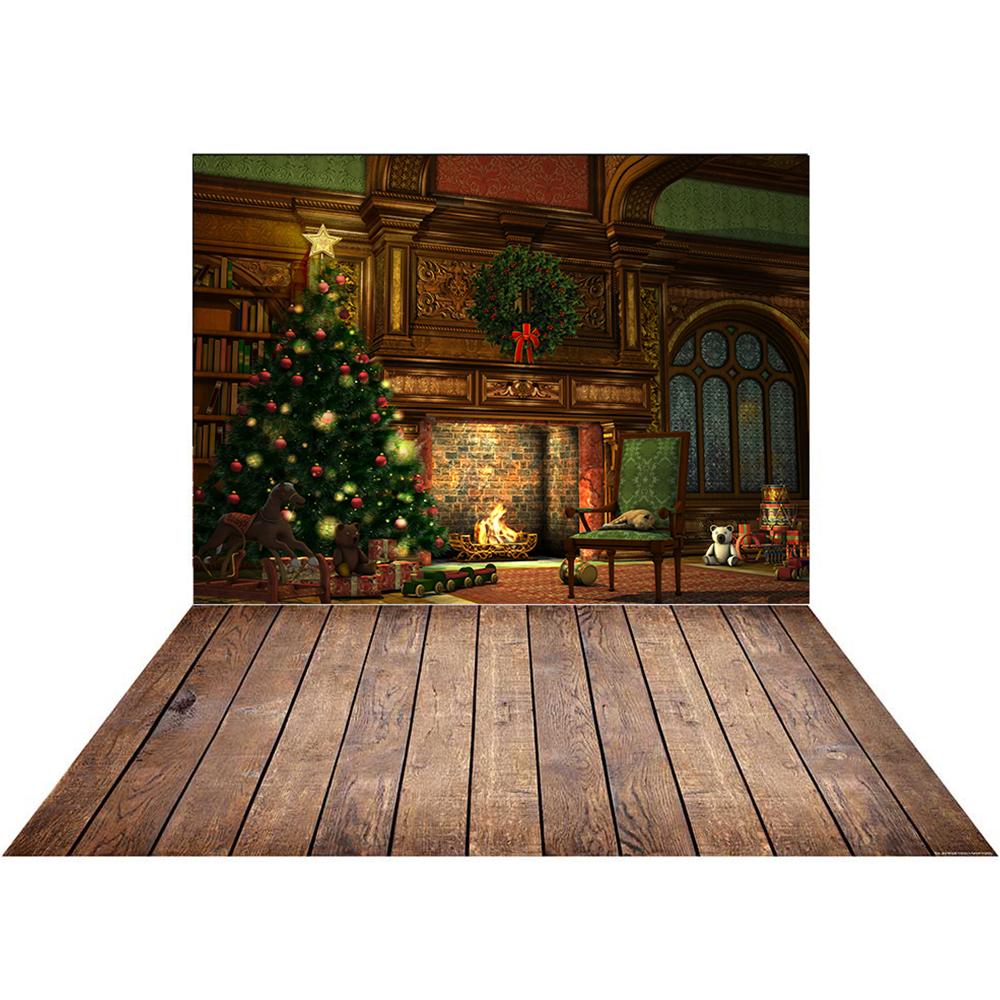 Kate Weihnachten Baum Kamin Hintergrund+Dunkelbraun Holz Gummi-Bodenmatte