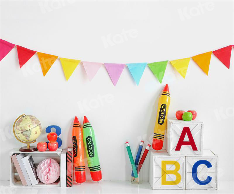 Kate Einschulung  Schule Hintergrund Wachsmalstift für Fotografie - Kate Backdrop.de