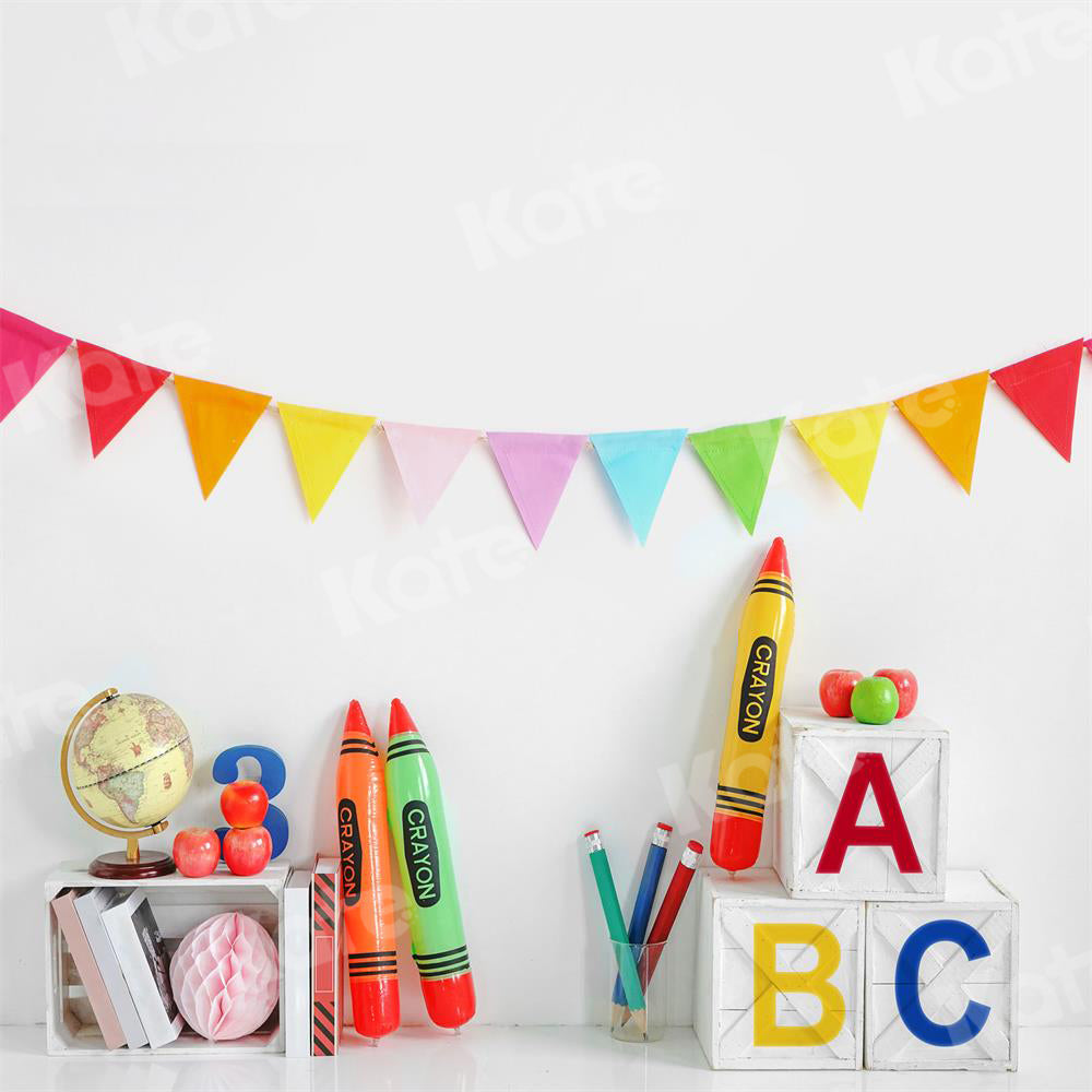 Kate Einschulung  Schule Hintergrund Wachsmalstift für Fotografie - Kate Backdrop.de