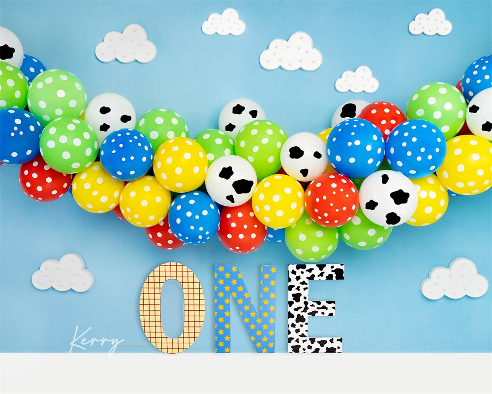 Kate Luftballons Wolken Hintergrund Junge Geburtstag für Fotografie von Kerry Anderson - Kate Backdrop.de