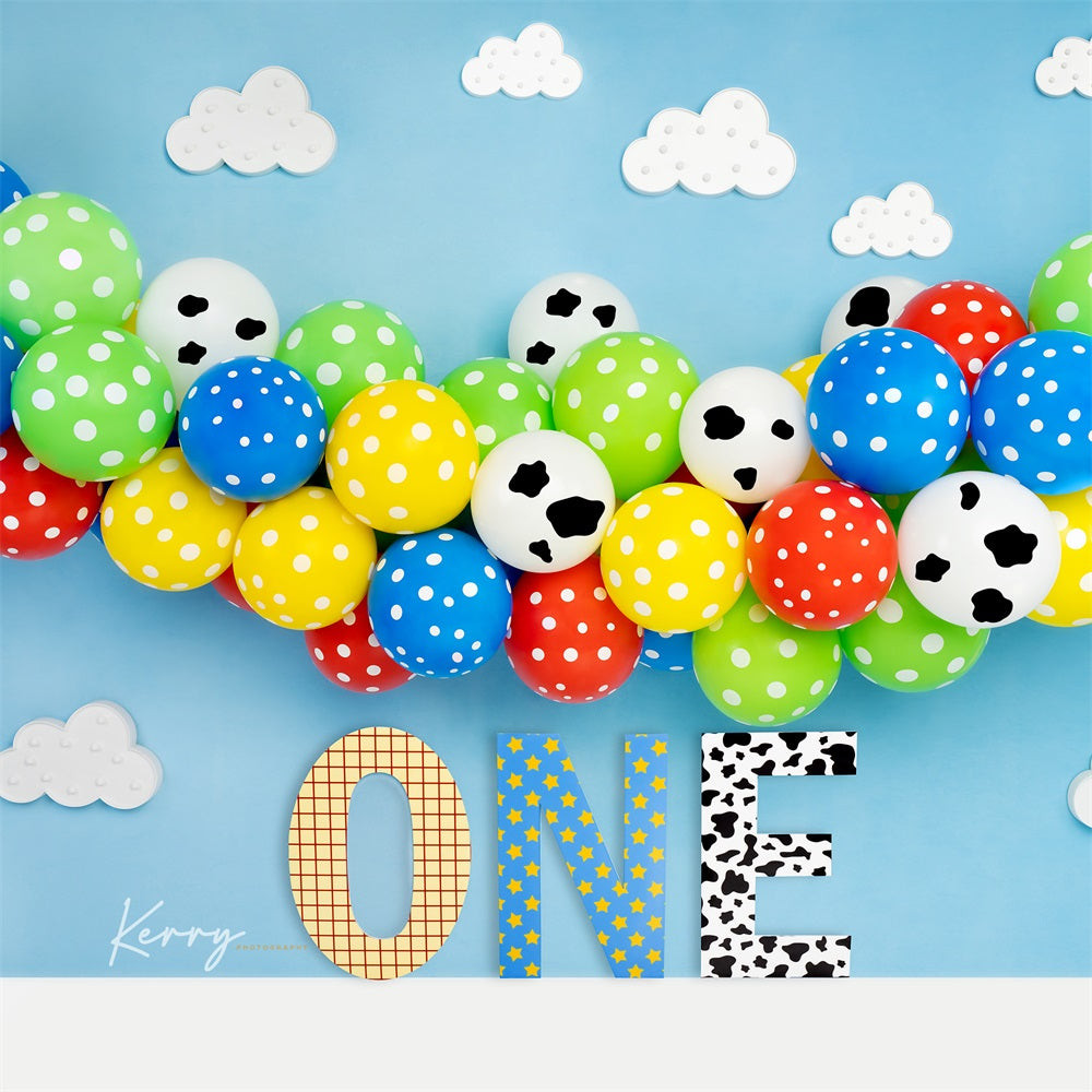 Kate Luftballons Wolken Hintergrund Junge Geburtstag für Fotografie von Kerry Anderson - Kate Backdrop.de