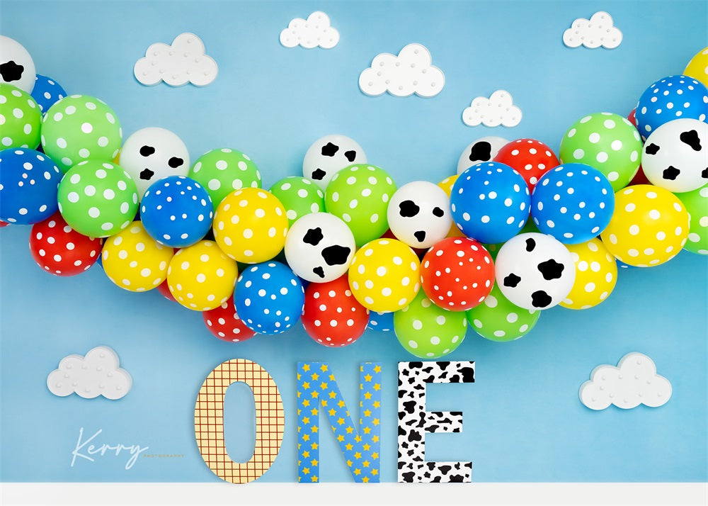 Kate Luftballons Wolken Hintergrund Junge Geburtstag für Fotografie von Kerry Anderson - Kate Backdrop.de