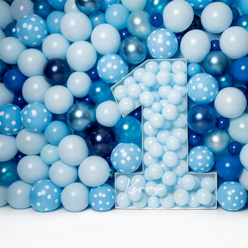 Kate Blaue Luftballons Wandhintergrund erster Geburtstag Cake Smash von Kerry Anderson - Kate Backdrop.de