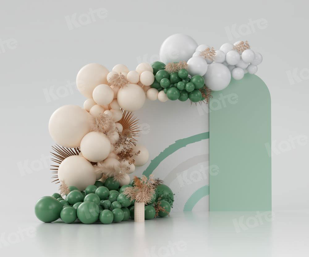 Kate Boho Luftballons Hintergrund Grün Cake Smash von Uta Mueller Photography - Kate Backdrop.de