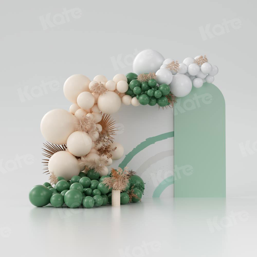 Kate Boho Luftballons Hintergrund Grün Cake Smash von Uta Mueller Photography - Kate Backdrop.de