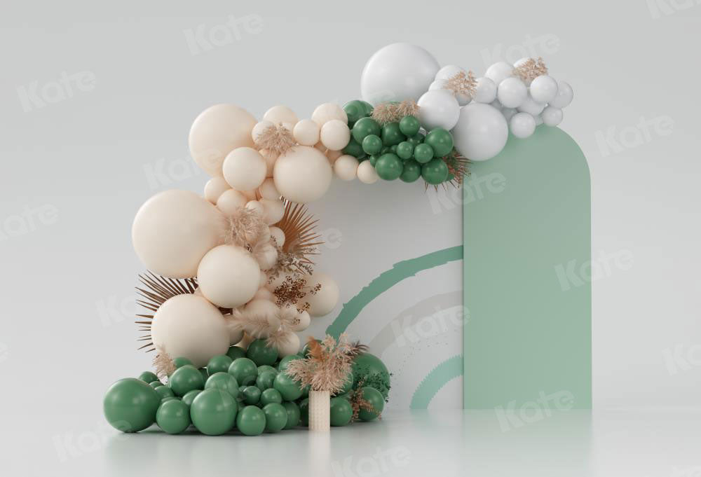 Kate Boho Luftballons Hintergrund Grün Cake Smash von Uta Mueller Photography - Kate Backdrop.de