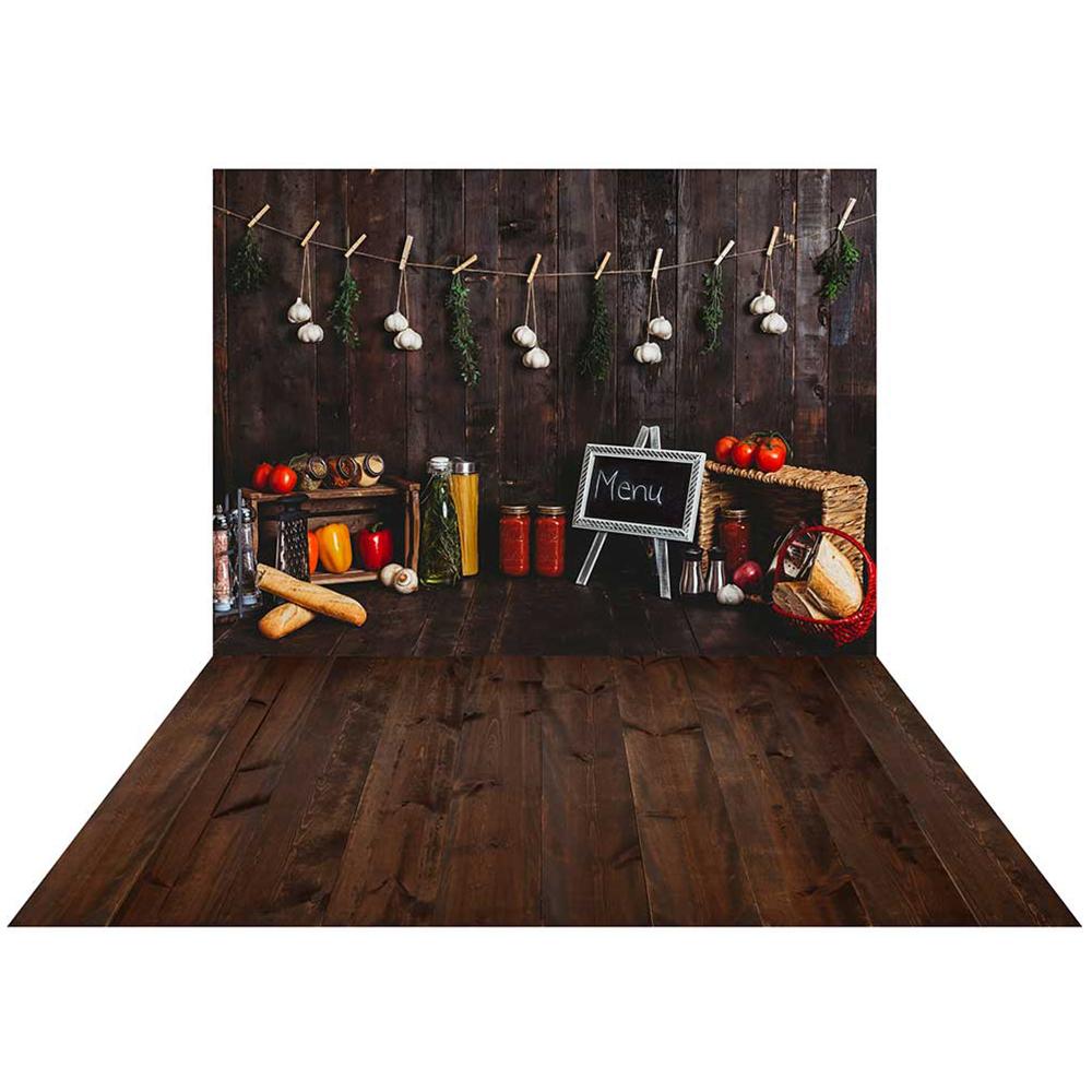 Kate Cake Smash Holz Küche Hintergrund+Dunkel Holz Gummi-Bodenmatte - Kate Backdrop.de