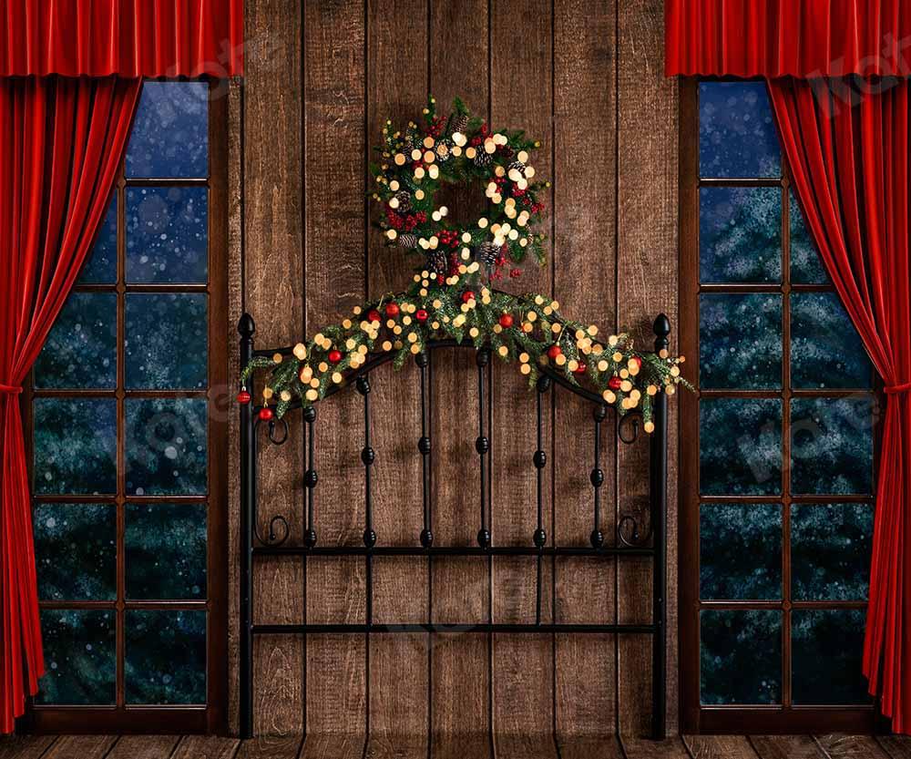 Kate Weihnachten Fenster Holz Kopfteil Hintergrund Winter Kranz von Emetselch