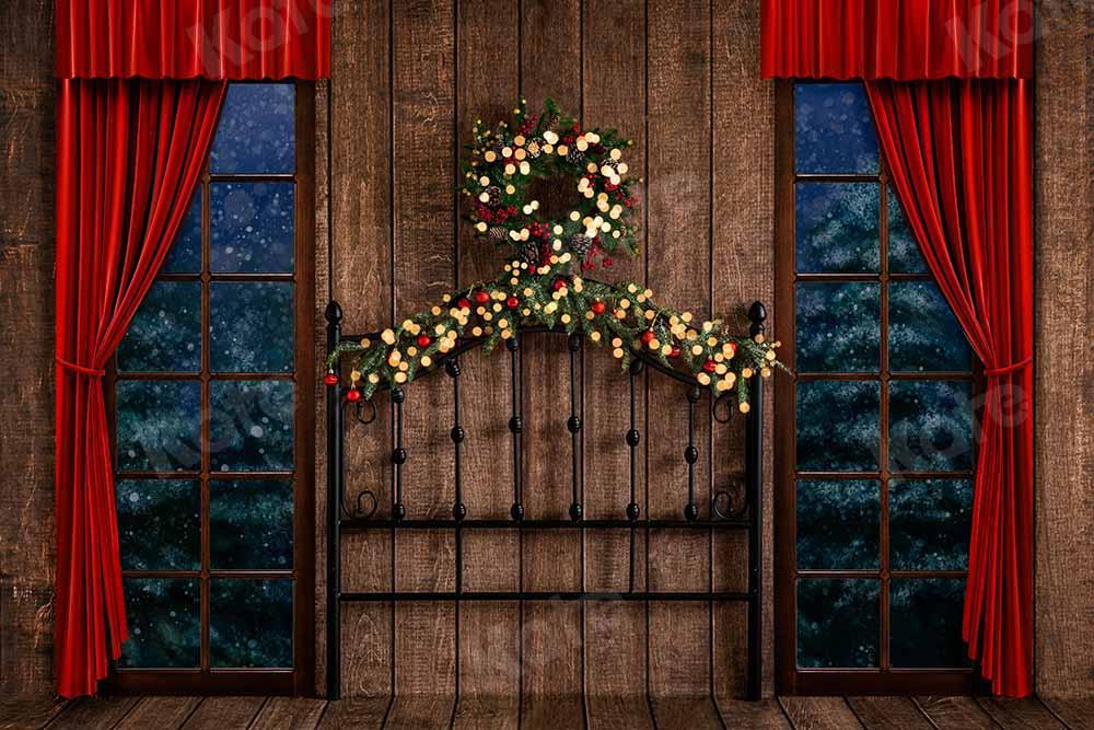 Kate Weihnachten Fenster Holz Kopfteil Hintergrund Winter Kranz von Emetselch