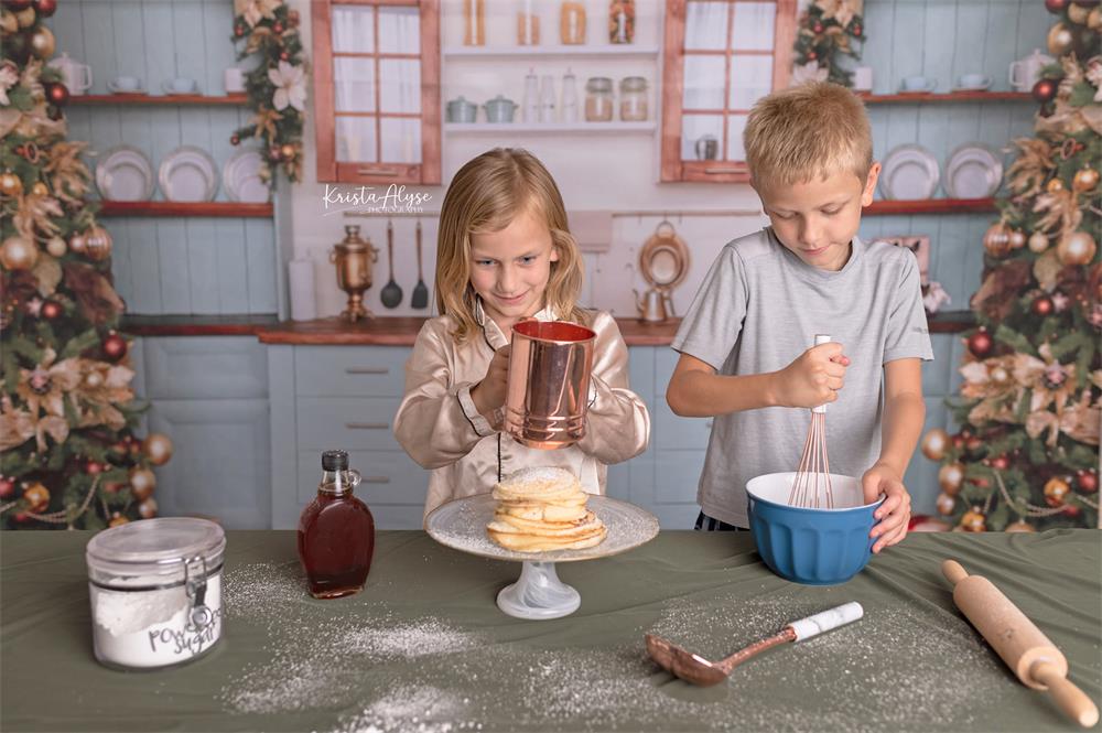 Kate Weihnachten Küche Schrank Hintergrund Blau für Fotografie