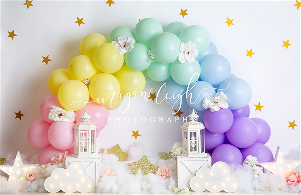 Kate Ballon Regenbogen Geburtstag Mädchen Hintergrund für Fotografie von Megan Leigh Photography - Kate Backdrop.de