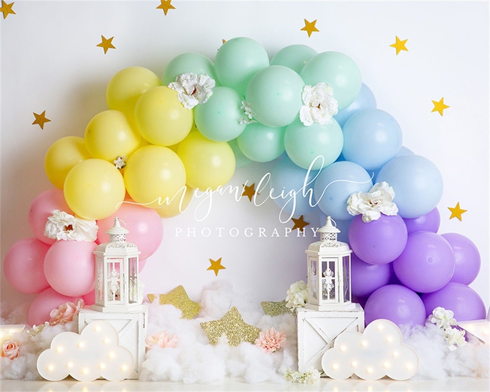 Kate Ballon Regenbogen Geburtstag Mädchen Hintergrund für Fotografie von Megan Leigh Photography - Kate Backdrop.de