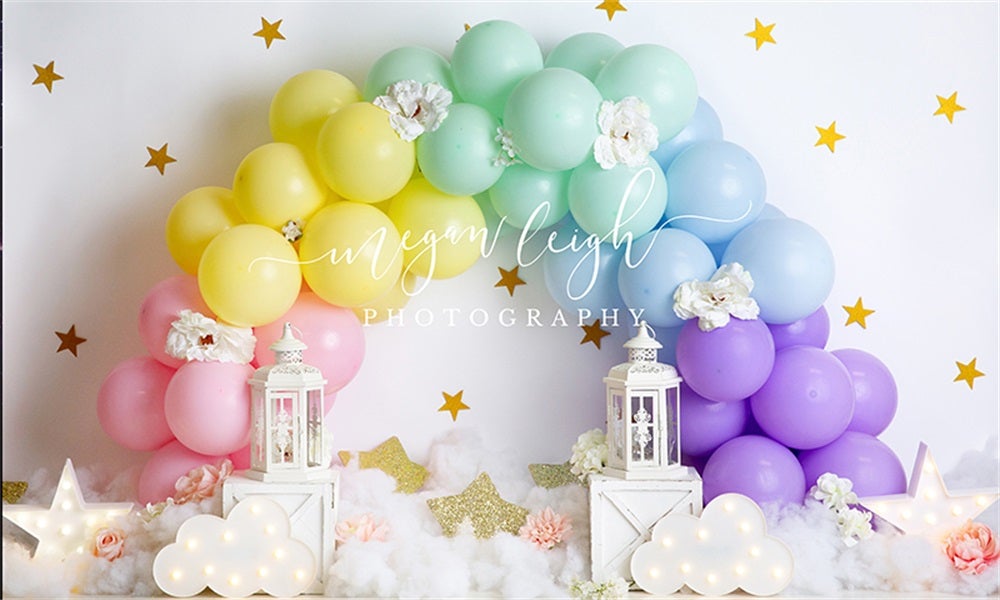 Kate Ballon Regenbogen Geburtstag Mädchen Hintergrund für Fotografie von Megan Leigh Photography - Kate Backdrop.de