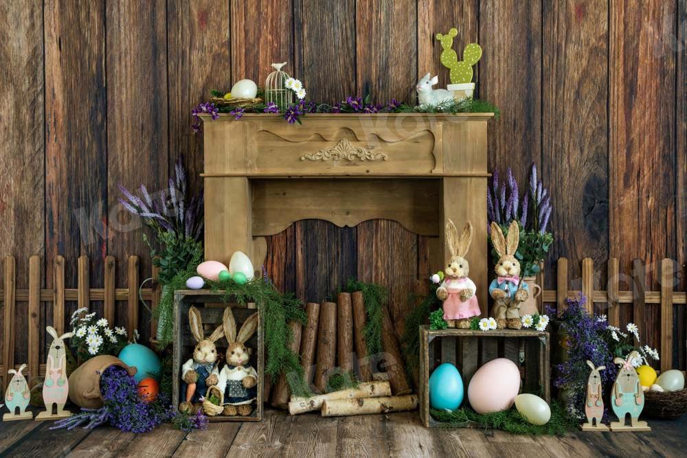 Kate Ostern Hase Hintergrund Holz Kamin braun  von  Emetselch - Kate Backdrop.de