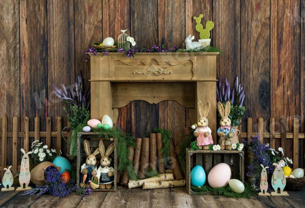 Kate Ostern Hase Hintergrund Holz Kamin braun  von  Emetselch - Kate Backdrop.de