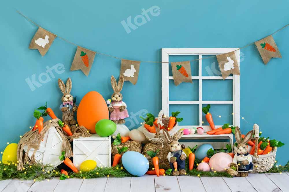 Kate Ostern Hase Hintergrund Karotten Blau  von Emetselch - Kate Backdrop.de