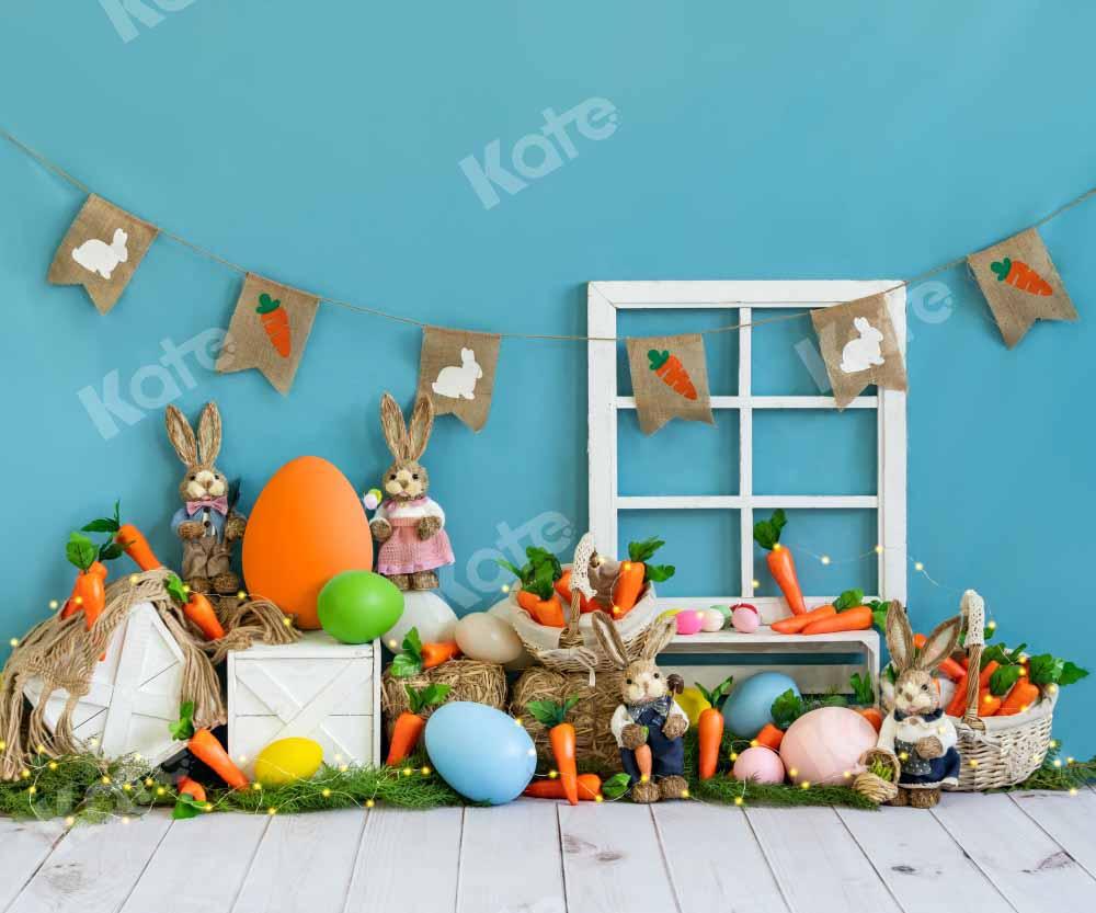 Kate Ostern Hase Hintergrund Karotten Blau  von Emetselch - Kate Backdrop.de