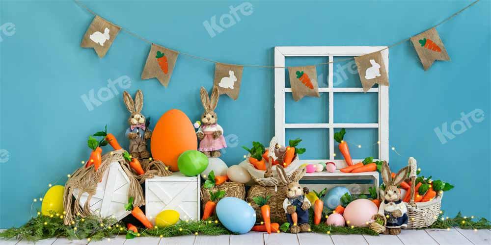 Kate Ostern Hase Hintergrund Karotten Blau  von Emetselch - Kate Backdrop.de