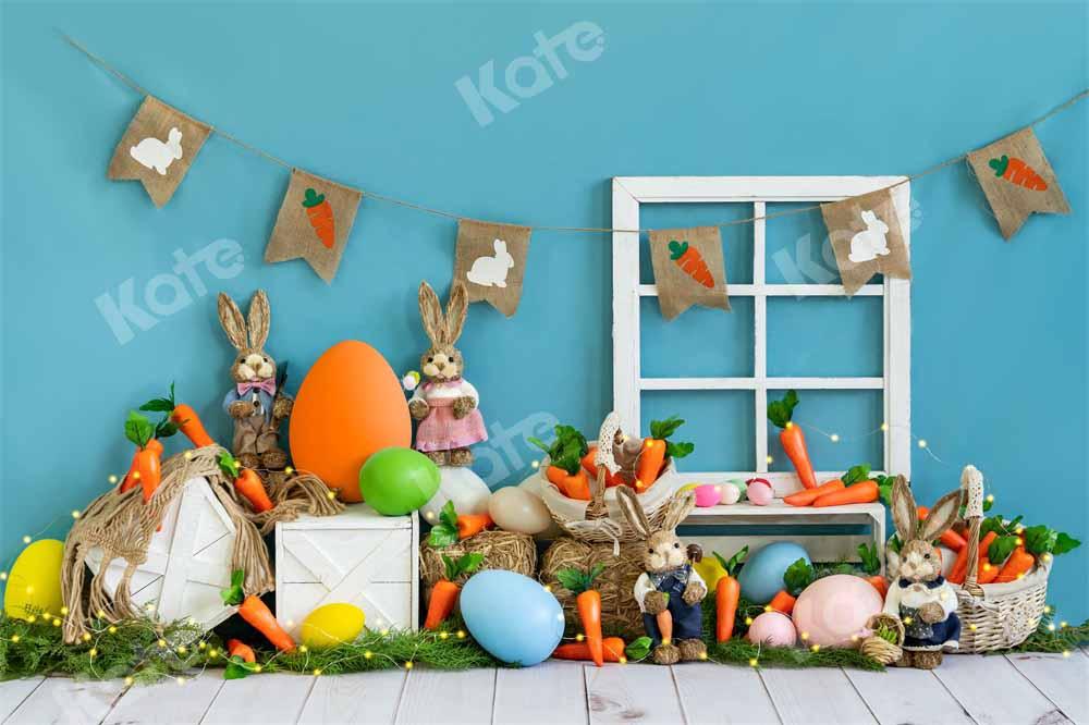 Kate Ostern Hase Hintergrund Karotten Blau  von Emetselch - Kate Backdrop.de