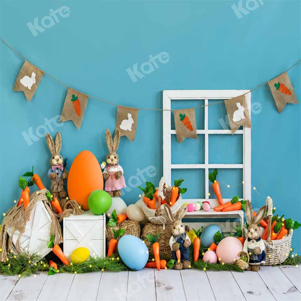 Kate Ostern Hase Hintergrund Karotten Blau  von Emetselch - Kate Backdrop.de