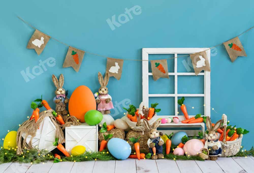 Kate Ostern Hase Hintergrund Karotten Blau  von Emetselch - Kate Backdrop.de