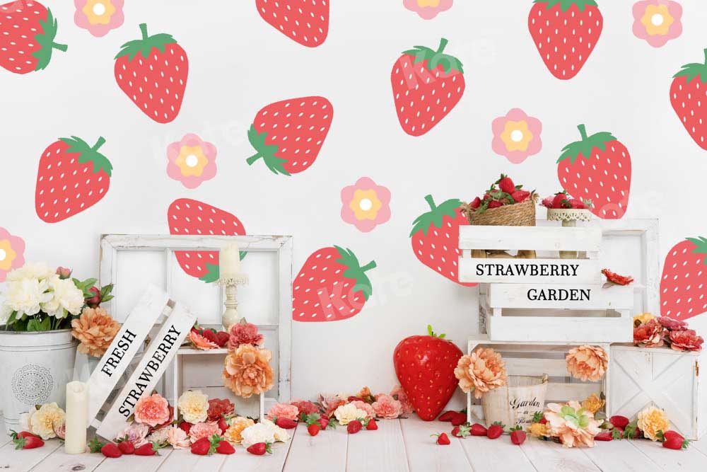 Kate Erdbeeren Hintergrund Sommer Blumen von Uta Mueller Photography - Kate Backdrop.de
