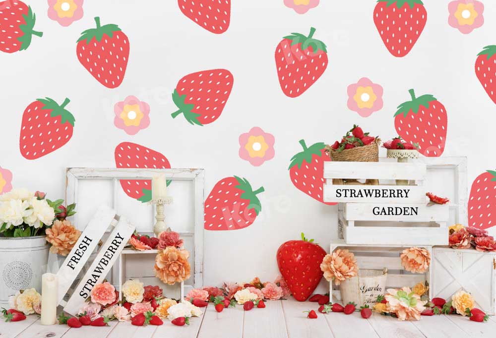 Kate Erdbeeren Hintergrund Sommer Blumen von Uta Mueller Photography - Kate Backdrop.de