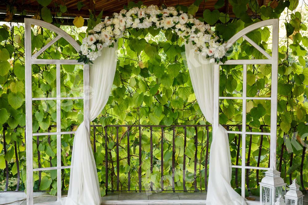 Kate grüne Blätter Frühling Vorhang Kranz  Hochzeit Hintergrund von Emetselch - Kate Backdrop.de