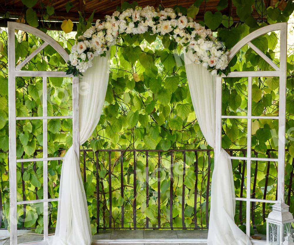 Kate grüne Blätter Frühling Vorhang Kranz  Hochzeit Hintergrund von Emetselch - Kate Backdrop.de