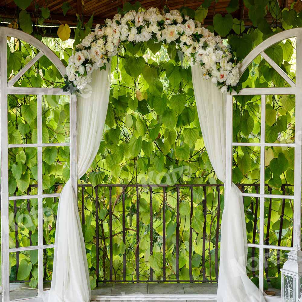 Kate grüne Blätter Frühling Vorhang Kranz  Hochzeit Hintergrund von Emetselch - Kate Backdrop.de