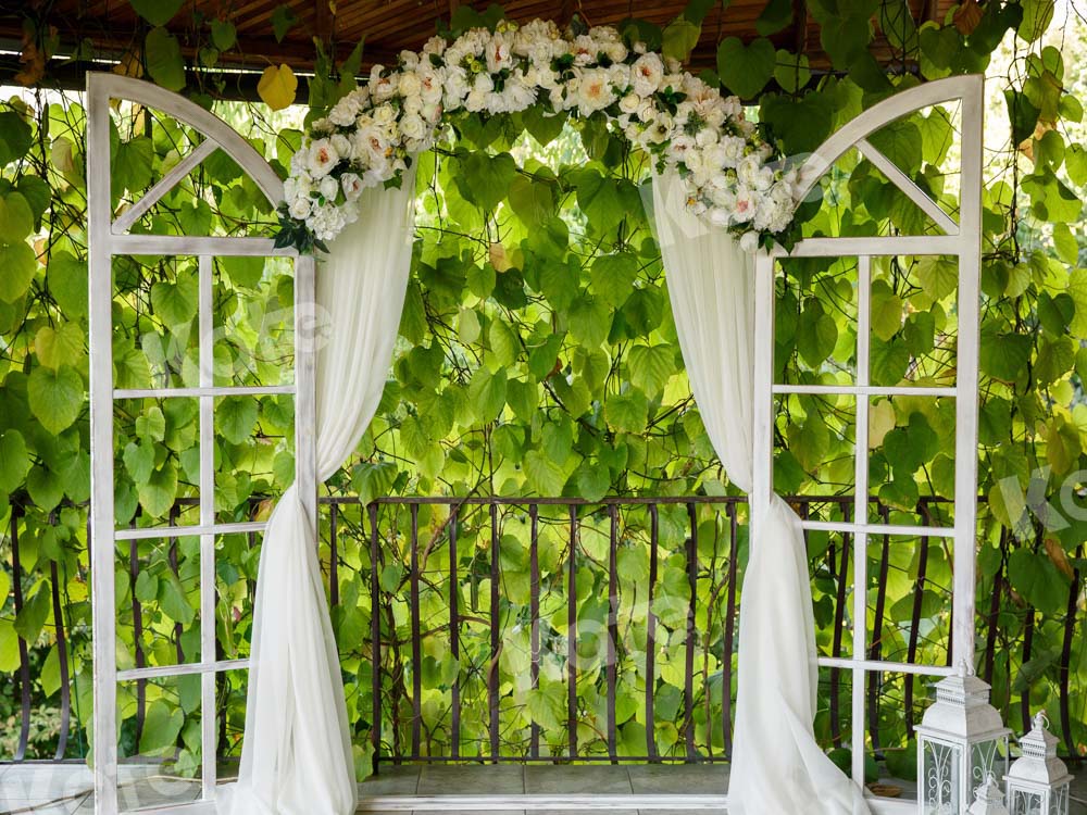 Kate grüne Blätter Frühling Vorhang Kranz  Hochzeit Hintergrund von Emetselch