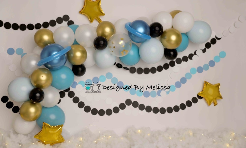 Kate Weltraum Blau Gold Hintergrund Ballons Geburtstag von Melissa King - Kate Backdrop.de
