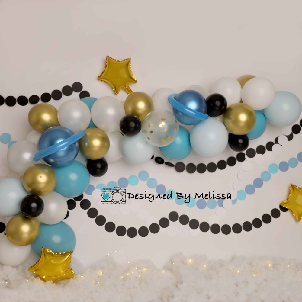 Kate Weltraum Blau Gold Hintergrund Ballons Geburtstag von Melissa King - Kate Backdrop.de