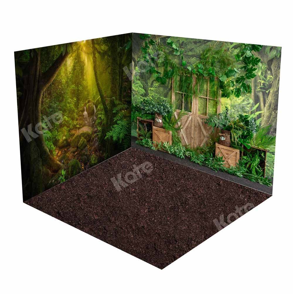 Kate Frühling Dschungel  Holz Tür  Grüne Pflanze Zimmerset - Kate Backdrop.de