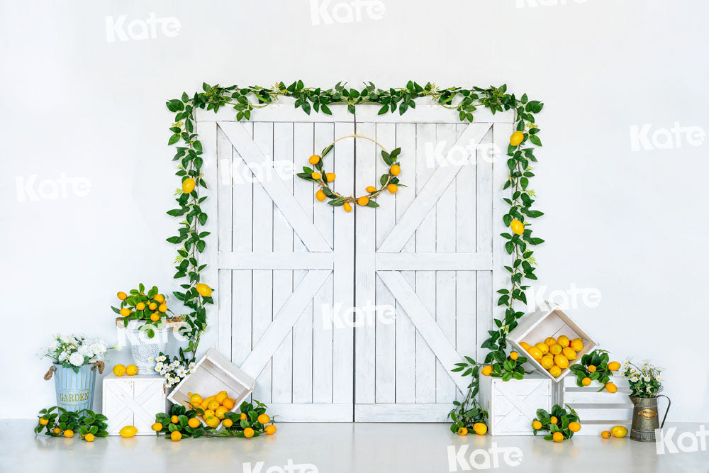 Kate Sommer Zitrone Hintergrund Scheunentor  Weiß von Uta Mueller Photography - Kate Backdrop.de