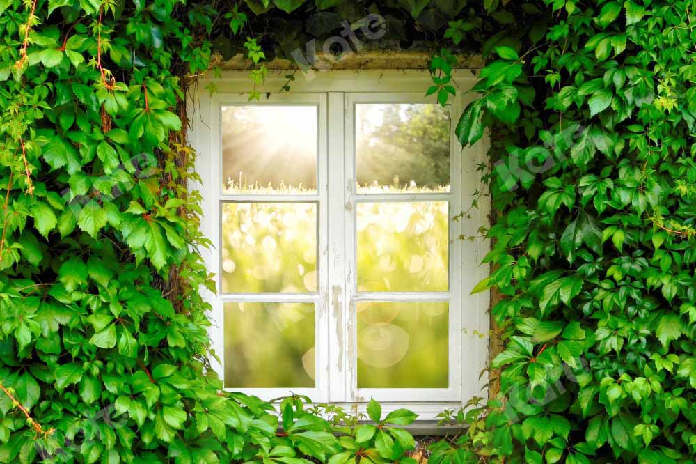 Kate Sommer Fenster Hintergrund grüne Blätter von Chain Photography - Kate Backdrop.de