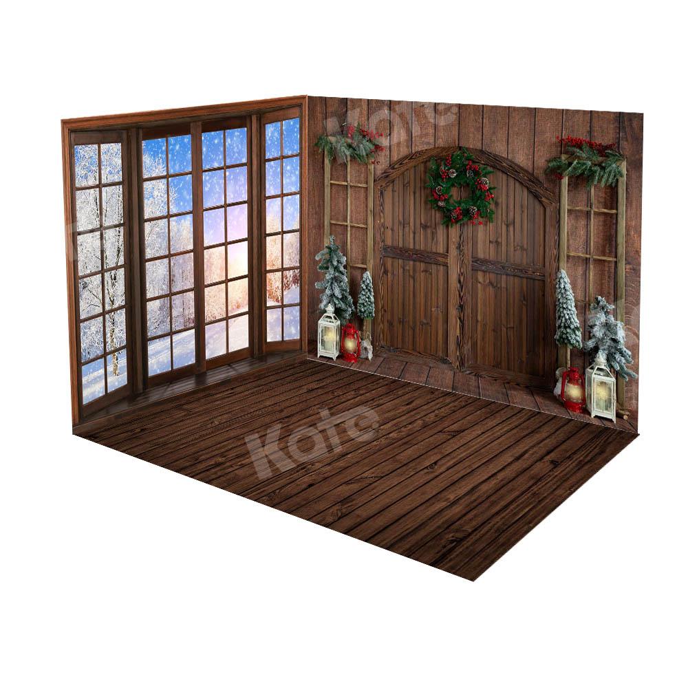 Kate Fenster Winter Schnee Szene Scheunentor Zimmer Set
