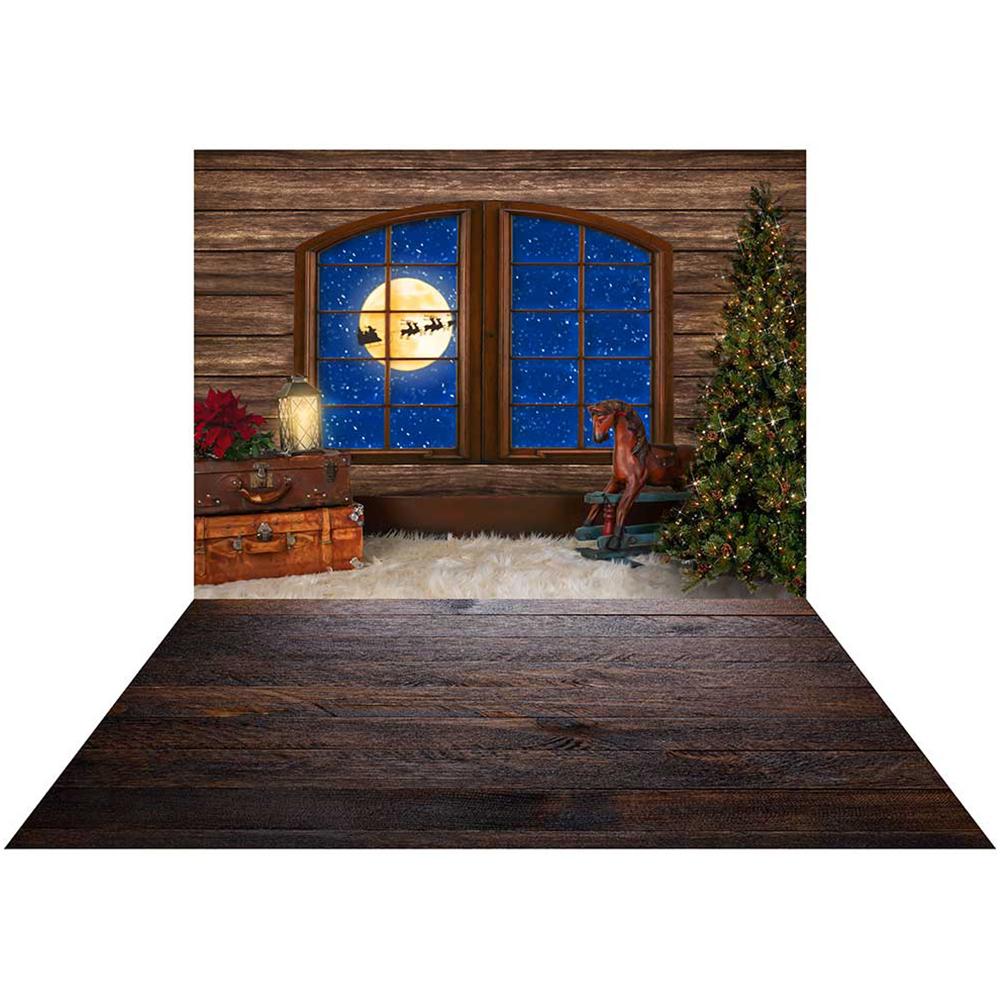 Kate Weihnachten  Weihnachtsmann Hintergrund+Dunkel Holz Gummi-Bodenmatte - Kate Backdrop.de