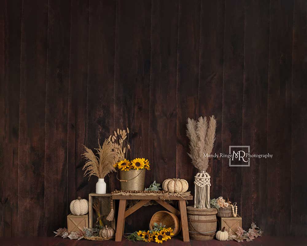 Kate Boho Herbst Sonnenblumen Hintergrund Holz von Mandy Ringe Photography