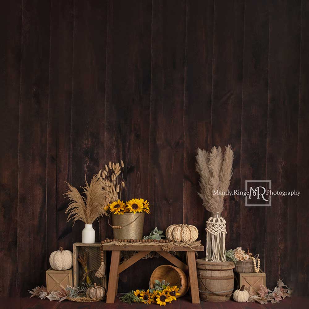 Kate Boho Herbst Sonnenblumen Hintergrund Holz von Mandy Ringe Photography