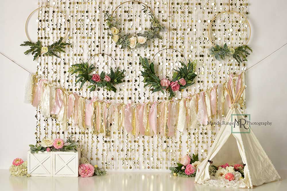 Kate Boho Frühling Hintergrund  Cake Smash Kranz von Mandy Ringe Photography - Kate Backdrop.de