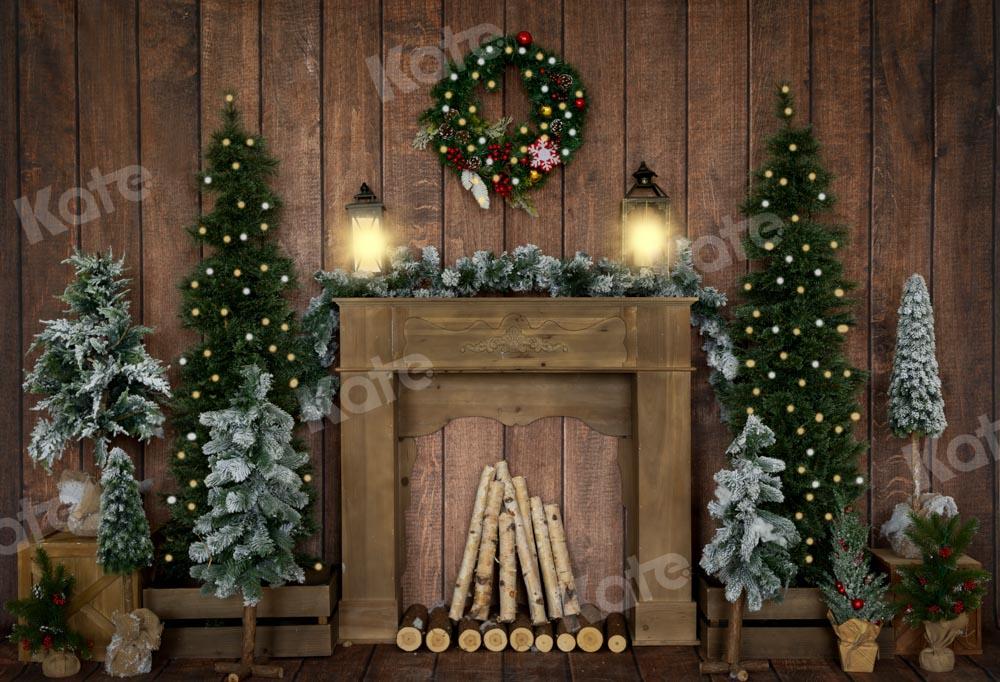 Kate Weihnachten Hintergrund Holz  Kranz Kamin von Emetselch