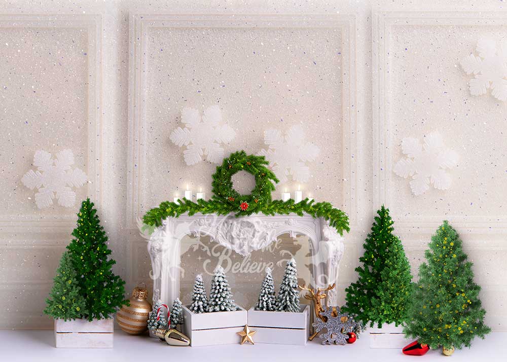 Kate Weihnachten Kamin Hintergrund Glitzer Schnee Wand von Mini MakeBelieve - Kate Backdrop.de